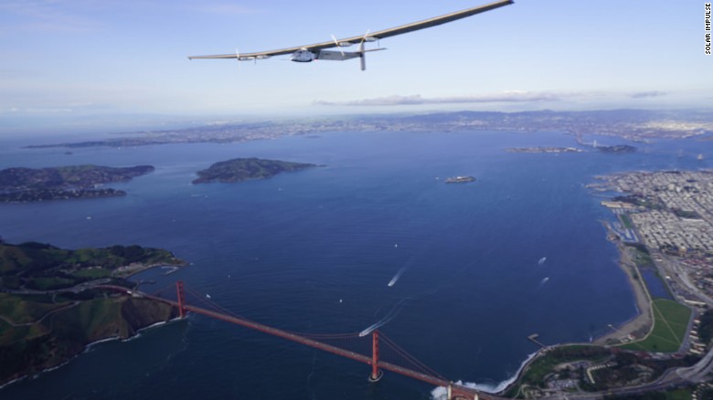 Solar Impulse 2 flew holding patterns for some hours above San Francisco before landing.